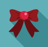 Red bow with dotted center on turquoise background with long shadow vector