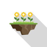 Three flowers growing on a floating island with grass and cracks vector