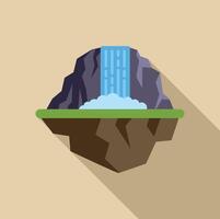 Waterfall cascading from mountain on floating island with long shadow vector