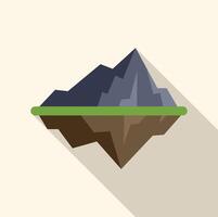 Mountain floating island with grass on top flat design icon vector
