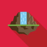 Waterfall cascading from mountain on red background with shadow vector