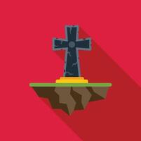Old cracked stone cross standing on a patch of ground vector