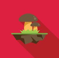 Two mushrooms growing on a floating island with long shadow vector