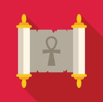 Ancient papyrus scroll showing ankh symbol on red background vector