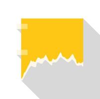 Yellow sheet of paper with torn bottom edge is attached with adhesive tape to the wall vector