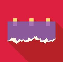 Purple paper note with torn bottom holding by tape on red background vector
