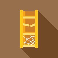 Old broken wooden bookcase covered with cobwebs standing against the wall icon vector