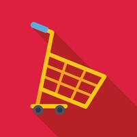 Empty shopping cart casting shadow on red background vector
