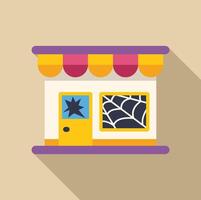 Abandoned shop with broken window and spider webs icon vector