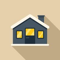 Cozy family home with glowing windows on a snowy day in flat design vector