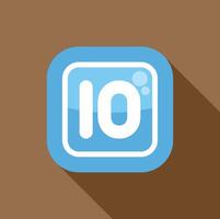 Blue rounded square icon showing number ten with long shadow vector