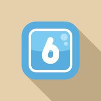 Blue rounded square icon showing number six vector
