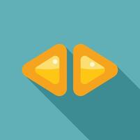 Yellow arrow double backwards button icon with long shadow vector