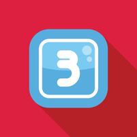 Number three on blue app button with long shadow vector
