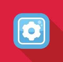 Blue rounded square app icon with a cogwheel symbol vector