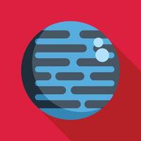 Blue planet with craters in flat design on red background vector