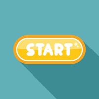Yellow rounded start button with long shadow on turquoise background vector