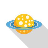 Yellow planet with planetary rings is orbiting in open space vector