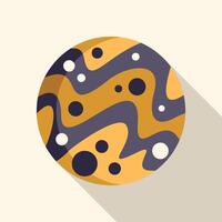 Yellow planet with craters casting long shadow icon vector