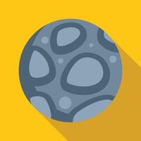 Grey planet with craters on yellow background with long shadow vector