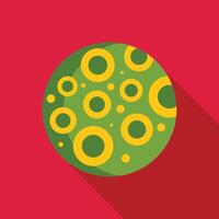 Green planet with yellow craters on a red background with long shadow vector