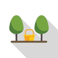 Yellow basket standing between two trees in the park flat design icon illustration with long shadow vector