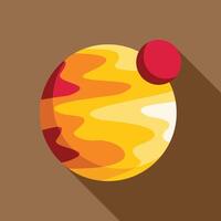 Yellow planet with red spot orbiting with a moon in space vector