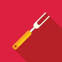 Large serving fork icon with long shadow on red background vector