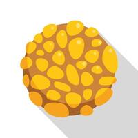 Round cookie covered with yellow icing in flat design with long shadow vector