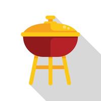 Kettle barbecue grill standing on three legs with closed lid flat color icon vector