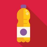 Yellow plastic bottle containing sparkling water with bubbles on red background vector