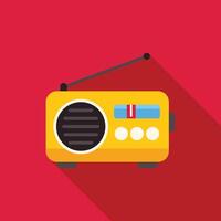 Yellow radio receiver broadcasting on airwaves with long shadow vector