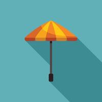Yellow and orange striped beach umbrella casting shadow on turquoise background vector