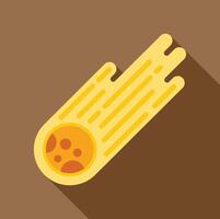 Burning comet flying in space with long tail flat design icon vector