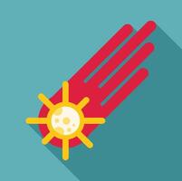 Bright yellow comet falling with long red tail flat design icon vector