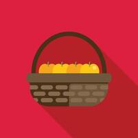 Wicker basket full of oranges on red background vector