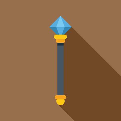 Magic staff with blue gem shining brightly on brown background