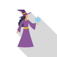 Witch is conjuring a snowflake with her magic wand vector