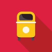 Yellow trash can casting long shadow on red background vector