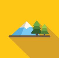 Minimalist landscape with snowy mountain and evergreen trees casting long shadow vector