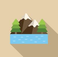 Snowy mountain range reflecting in water with pine trees vector