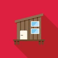 Tiny wooden house with windows on red background vector