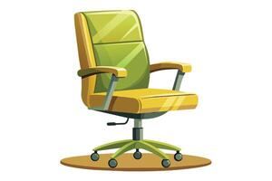 A vibrant green and yellow office chair stands on a wooden floor, adding a pop of color to the workspace vector