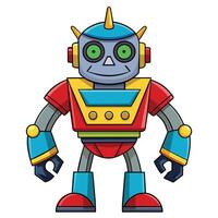 Colorful cartoon robot character standing upright with blue, yellow, and red details in a simple style against a white background vector