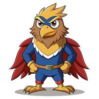 A cartoon eagle character in a superhero outfit with blue and red colors stands confidently with a determined expression vector