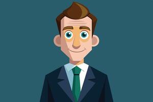 A cheerful man in a suit smiles warmly against a solid background, embodying professionalism and approachability in a business context vector