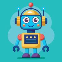 Colorful cartoon robot character with a friendly expression and retro design against a bright backdrop vector