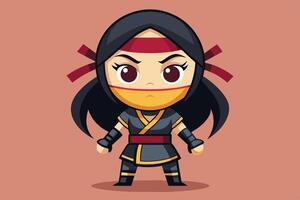 A determined character in a ninja outfit poses confidently against a simple background, showcasing skill and readiness for action vector