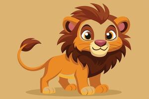 Cute cartoon lion character standing on a light brown background with a friendly expression and bright eyes vector
