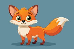 Colorful cartoon fox standing cheerfully against a blue background with a playful expression and bushy tail in a friendly art style vector